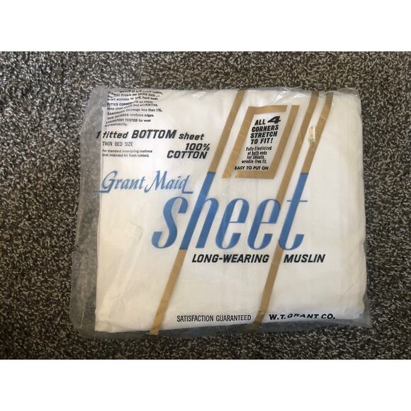 Vintage TWIN GRANT MAID 100% Cotton White Muslin Bottom Fitted NIP - Picture 1 of 4